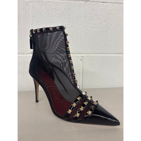 Valentino Sz 37 1/2 90mm Rockstud Black Mesh Pointed Toe Stiletto Ankle Boots - Picture 2 of 7